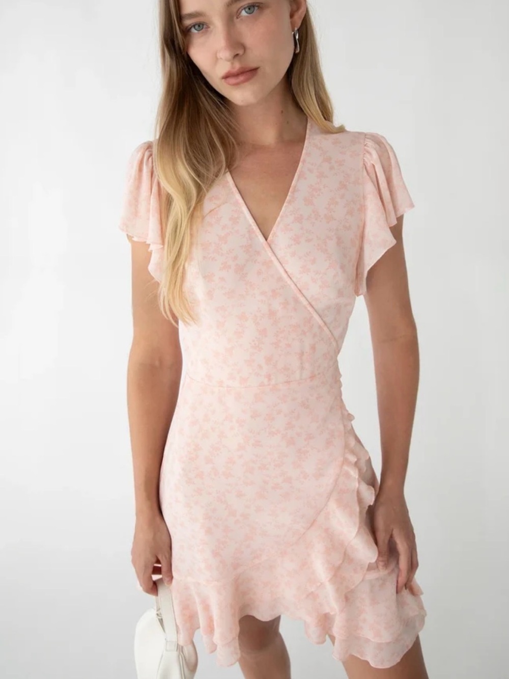 OAK + FORT Pale Pink Floral Wrap Mini Dress